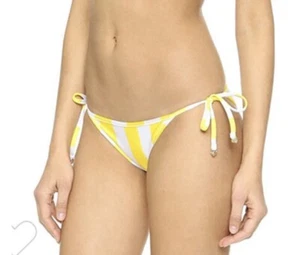Wildfox Bikini Swim Bottom Only Medium Reversible Yellow Stripe Emoji Side Tie - Picture 1 of 5