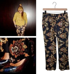J. Crew Collection Paisley Print Silk Twill Wide Leg Trousers Size 0 ASO Beyonce - Picture 1 of 11