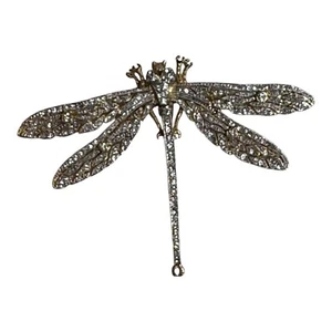 Vintage B&W Butler and Wilson Gold Tone Rhinestone Dragonfly Brooch Pin 3.25" - Picture 1 of 6