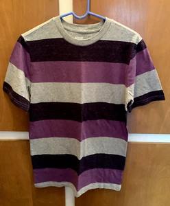 men's short sleeve gray/purple/plum striped knit shirt - size S - Picture 1 of 3
