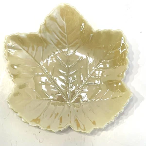 Belleek Porcelain Leaf Shaped Trinket Candy Dish Yellow Luster Green Mark - Picture 1 of 6