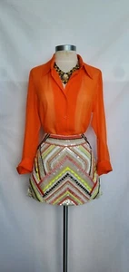 Alice + Olivia Orange Silk Chiffon Long Sleeve Button Down Blouse Size M - Picture 1 of 9