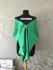 SHAMROCK GREEN SILKY SATIN SHAWL WRAP  MAID WEDDING CRUISE PROM*UK MADE/SELLER* - Picture 1 of 5