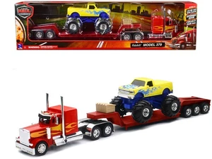 1999 Peterbilt 379 Truck Lowboy Trailer Red/Orange Flames 1/32 Diecast New Ray - Picture 1 of 4