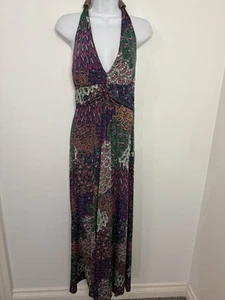 DNLA Sport Womens Maxi Halter Dress Size M Paisley Sleeveless Stretch Knit Beach - Picture 1 of 9