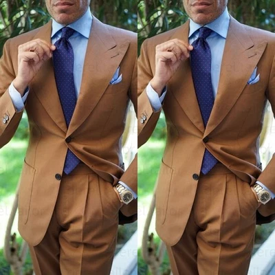 2 Piezas Hombres Trajes Boda Novio Formal Negocios Blazer Pantalón Pico Solapa Esmoquin Foto 1 de 4