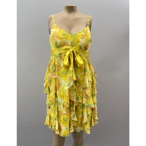 INC Dress Women 8 Yellow Floral 100% Silk Mini Ruffle Babydoll Summer Sun - Picture 1 of 10