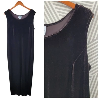 Vestido de Terciopelo Vintage Talla 14 Elástico Noche Evento Especial Terciopelo Marrón Maxi Largo Foto 1 de 4