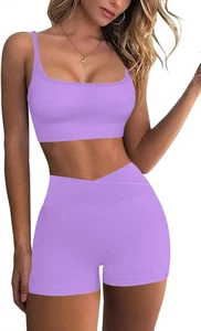 Workout Sets for Women Two Piece Sexy Summer Sports Bra and Crossover Shorts Mat - Picture 1 of 22
