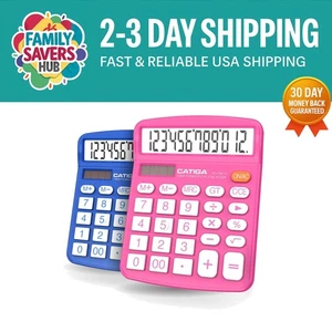 12 Digit Desktop Calculator 2 Pack with Large LCD - Solar & Battery Powered - Picture 1 of 9