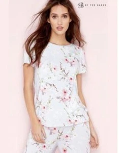 Ted Baker Floral Blossom Blue Short Sleeve Top & bottoms Pyjamas Set Size 8 - Picture 1 of 8