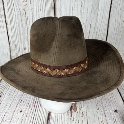 VINTAGE 70S BROWN 'YOUNGAN' YA   COTTON /RAYON COWBOY HAT M/L  7 -  7 1/8 - Image 1 of 4