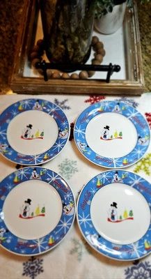 Juego de 4 Platos de Postre Coca Cola Muñeco de Nieve 7" Navidad Vintage Azul Coca-Cola. Foto 1 de 4