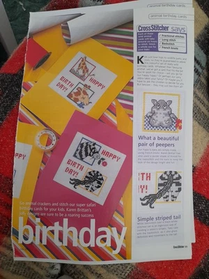 Cross Stitch Charts Animal Birthday Cards Pages Taken From Magazine - Image 1 of 4