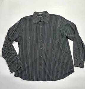 Apt 9 Mens Superfine 80s Cotton LS Button Up Black Striped Dress Shirt XL - Picture 1 of 7