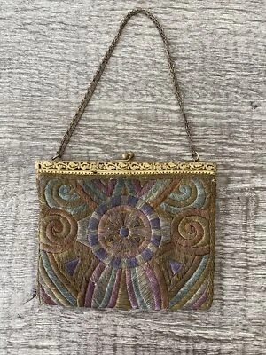 1920's vintage evening bag, metallic embroidery art - Image 1 of 4