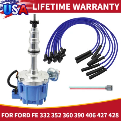 for FORD FE HEI DISTRIBUTOR 332 352 360 406 427 428 + BLUE Spark Plug wires - Image 1 of 4