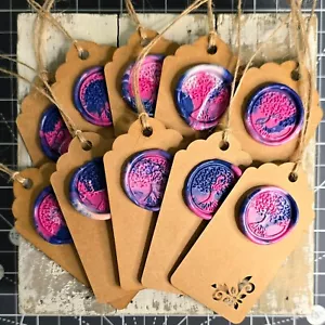 Set of 10 Kraft paper wax seal Purple Tree Tags - Picture 1 of 4
