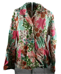 Koret Womens 12 Petite Jacket Multicolor Floral Stretch Cotton Button Front - Picture 1 of 5
