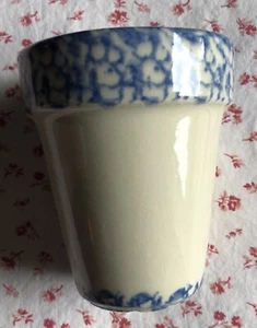 Vintage HENN Keramik blau Schwammgeschirr Borte ~ Kräutertopf Übertopf kleiner Topf ~ USA - Bild 1 von 6