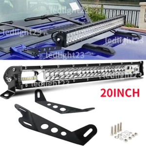 20" LED Light bar + Hood Mounting Brackets kit fit for 07-17 Jeep JK Wrangler - Picture 1 of 17