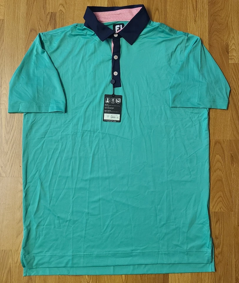 FootJoy FJ Men's Wicking Golf Polo Solid Spiral Print Lisle Green 28020 Sz L