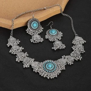 De colección Bohemio Cuentas Azules Turquesa Collar Pendientes Juegos de Joyería Para Mujer - Imagen 1 de 11