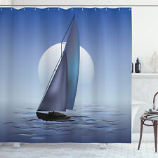 Nautical Shower Curtain Sail Boat Wavy Serene Print for Bathroom 70 Inches Long