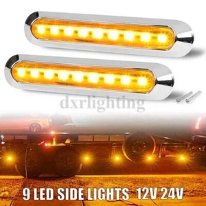 2X 6.6" LED Clearance Side Marker Light Lamp Amber Truck Trailer RV Bus Chrome - Picture 1 of 8