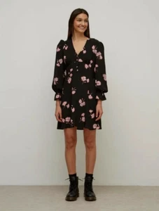 Nobodys Child Womens Pink & Black Floral Hallie Mini Dress Size UK 8 - Picture 1 of 12