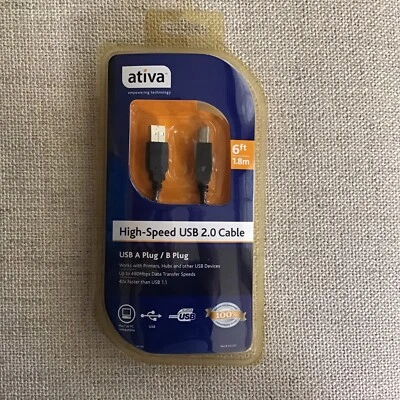 Ativa High Speed USB 2.0 Cable USB A Plug B Plug 6ft - Image 1 of 3