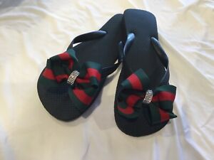 Bow Flip Flops/ Black Flat Flip Flops/Green/Red Striped Bow/Other Styles