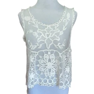 Astr The Label White Lace Embroidered Sheer Tank Blouse Women Large Open Back - Picture 1 of 9