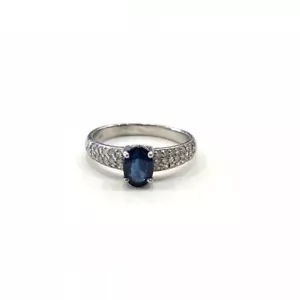 14K White Gold, Sapphire & Diamond Ring 1.50 Tcw. - Afbeelding 1 van 7