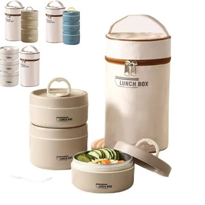 Thermal Lunch Box Portable Insulated Lunch Container Stackable BentoBox With Bag - Picture 1 of 22