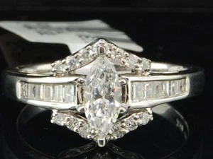 Marquise Cut Diamond Engagement Wedding Ring Ladies 14K White Gold 0.75 Ct. - Picture 1 of 8