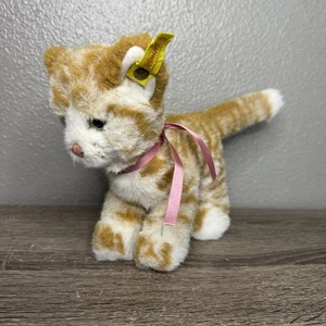 De colección Steiff Peluche Lizzy Cat 2728/17 Naranja Tabby Latón Etiqueta En Oreja Arco Rosa - Imagen 1 de 15