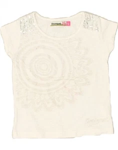 DESIGUAL Girls Graphic T-Shirt Top 3-4 Years White Paisley Cotton EN10 - Picture 1 of 4