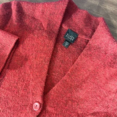 Cárdigan suéter de lana merino Eileen Fisher para mujer pequeño rojo vacaciones Foto 1 de 4