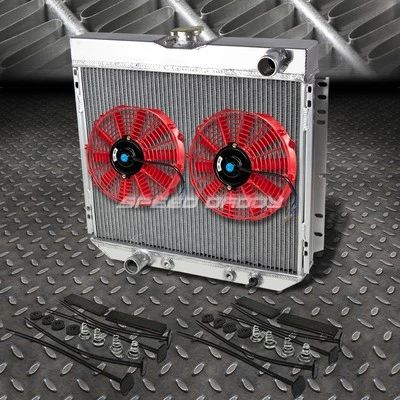 3-ROW ALUMINUM RADIATOR+2X 7" FAN RED FOR FORD PINTO MERCURY COMET/COUGAR l6/V8 - Image 1 of 4