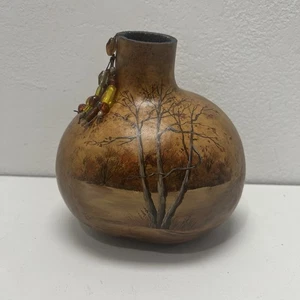 Hand Painted Gourd Trees And Nature Design Has Beads Attached Signed By Artist - Picture 1 of 8