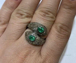 Anillo de cóctel aniversario esmeralda ovalada natural de plata de ley 925 - Imagen 1 de 10