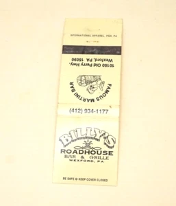 Matchbook Billy's Roadhouse Bar & Grille Wexford PA Famous Martini Bar - Picture 1 of 3