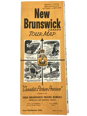 Mapa original vintage: NUEVO MAPA DE LA GIRA DE Brunswick Canadá - 1956- desgaste ligero Foto 1 de 4