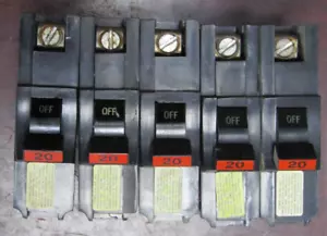 😃 (5) FEDERAL PACIFIC 20A STAB-LOK CIRCUIT BREAKER 120/240 VAC 1 POLE NASWD120 - Picture 1 of 6