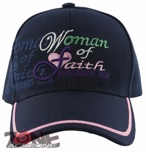 WOMAN OF FAITH PROVERBS 31:30 JESUS CHRISTIAN BASEBALL CAP HAT NAVY - Picture 1 of 4