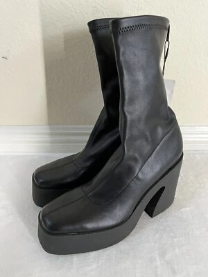 Bershka Mujer Tacón Alto Plataforma Tobillo Calcetín Botas Negro EE. UU. TALLA 9 Foto 1 de 4