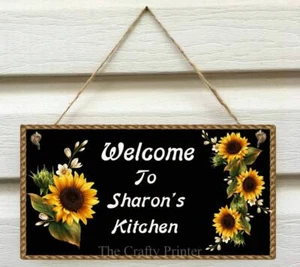 SONNENBLUMEN Wandschild personalisiert (IHR NAME) schwarzer Hintergrund Größe 5 1/2" x 11" - Bild 1 von 1