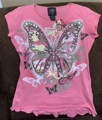 GIRLS T-SHIRT SIZE M SHIMMERING BUTTERFLIES SELF ESTEEM SUPER CUTE!! - Image 1 of 3
