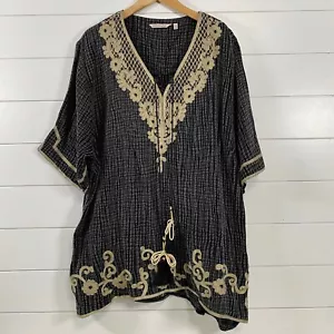 Soft Surroundings Womens Sahara Embroidered Tunic Top Sz 3X Black Artsy Boho - Picture 1 of 10